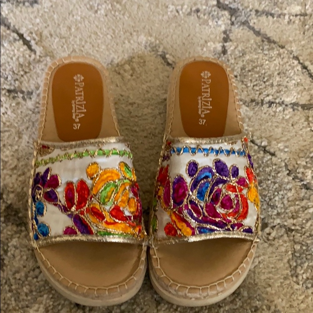 Floral embellished canvas slip on sandal